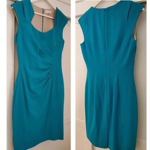 Calvin Klein Trendy Ruched Blue Aqua Dress, Career Work Dress Sz 6